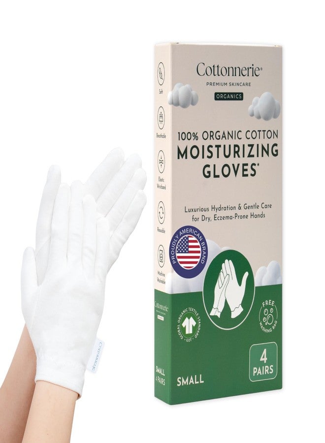 COTTONNERIE 4 Pairs Cottonnerie Organic Cotton Gloves for Dry Hands Sleeping, Moisturizing Gloves Overnight, Hand Moisturizer Gloves, Moisture Gloves for Dry Hands Overnight, Sleeping Gloves, Small - Image 1